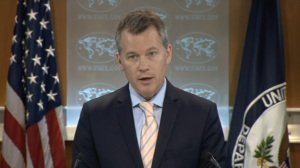 US State Department spokesman Jeff Rathke reiterates at a briefing the U.S. view that China's reclamation work had contributed to rising tensions and said building up of underwater features did not confer a right to a territorial sea or an exclusive economic zone. (Photo grabbed from Reuters video/Courtesy Reuters)