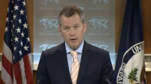 US State Department spokesman Jeff Rathke reiterates at a briefing the U.S. view that China's reclamation work had contributed to rising tensions and said building up of underwater features did not confer a right to a territorial sea or an exclusive economic zone.  (Photo grabbed from Reuters video/Courtesy Reuters)