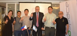 Israel’s Ambassador Effie Ben Matityau with IdeaSpace Foundation executives (from left): Diane Eustaquio, executive director; Dustin Masancay, associate director; Mitch Padua, vice president for Voyager Innovations; Earl Valencia, president; and Paul Pajo, developer evangelist, Smart Communications.