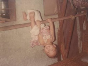 Me while on a pole. I wouldn’t had known that I’ve done this if Daddy hadn’t took a picture of me while I was playing in a pole. Maybe I have an acrobatic blood when I was still young. I never thought that I’ve been unconsciously imitating my idol Lara Croft.