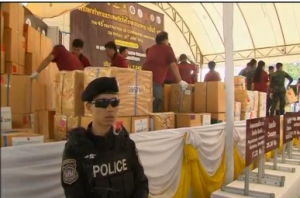 Thailand prepares to incinerate at least seven tons of illegal drugs. (photo grabbed from Reuters video/Courtesy Reuters)
