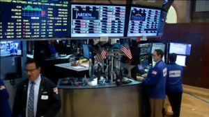 U.S. stocks closed lower in the wake of Federal Reserve Chair Janet Yellen's comments that she expects the economy to grow steadily for the rest of the year but gave no direct hint on the timing or pace of a rate hike. (A photo captured from Reuters video)