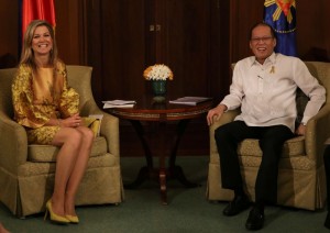 President Benigno S. Aquino III exchanges pleasantries with Her Majesty Queen Maxima of The Netherlands during the courtesy call at the Music Room of the Malacañan Palace on Tuesday (June 30). Queen Maxima is UN Secretary-General Ban Ki-moon’s Special Advocate for Inclusive Finance for Development. (Photo by Benhur Arcayan / Rey Baniquet / Malacañang Photo Bureau / PCOO)