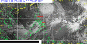 Typhoon Hanna (international name Soudelor) moves closer to the Batanes-Taiwan area as of Friday morning.  (Photo courtesy PAGASA-DOST)