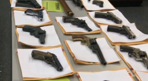A portion of the guns seized by Chicago police.  The police have seized 4,824 illegal firearms in Chicago in the first eight months of 2015, a number exceeding bigger cities with larger populations.  (Courtesy China Central Television news)