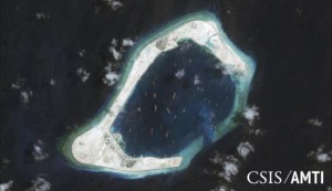 Subi Reef is shown in this handout satellite image dated September 3, 2015 and provided by CSIS Asia Maritime Transparency Initiative/Digital Globe September 14, 2015. REUTERS/CSIS Asia Maritime Transparency Initiative/Digital Globe/Handout via Reuters