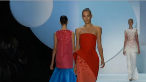 Some of Monique Lhuillier's creations for the Spring 2016 collection during the New York Fashion Week. (Photo grabed from Reuters video)