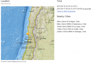 A map with a description of the strong 8.3 magnitude quake that hit Chile from the United States Geological Survey. (Photo grabbed from USGS website)