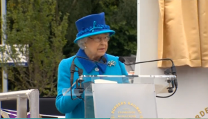 As she opens a new railway line, a humble Queen Elizabeth says 'thank you' for the many tributes given to her as she becomes Britain's longest-reigning monarch. (Courtesy Reuters/Photo grabbed from Reuters video)