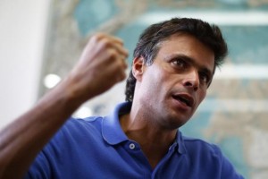 Venezuelan opposition leader Leopoldo Lopez gestures while speaking during an interview with Reuters in Caracas, February 11, 2014.  Photo courtesy  REUTERS/Jorge Silva