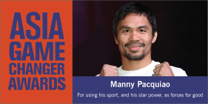 Boxing legend and humanitarian Manny Pacquiao named 2015 Asia Game Changer of the Year; awardees will be honored at Asia Game Changer Awards Dinner and Celebration at the U.N. on October 13, 2015. (Photo courtesy Asia Society)