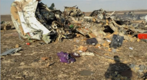 The wreckage of a Russian airliner carrying 224 passengers that crashed killing all on board lies scattered along a mountainous area in Egypt's Sinai peninsula. (Courtesy Reuters)