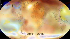 Graphic representation of Earth with temperature changes in 2015.  The U.N.'s World Meteorological Organization confirms that 2015 was hottest year on record, as part of a longer-term trend. (Photo grabbed from Reuters video)