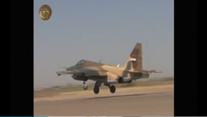 A Sukhoi Su-25 attack aircraft of the Iraqi Air Force taking-off to conduct air strikes against Islamic State (IS) targets in Anbar province.