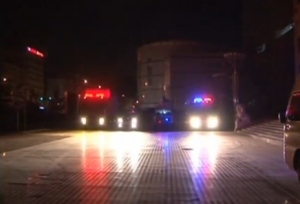 Ambulances and firetrucks are on standby after a 6.4 magnitude quake hit Northwest China. (Photo grabbed from video courtesy China Central Television)