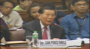 Senate minority leader Juan Ponce Enrile leads the questioning of those involved in the Mamasapano case during the Senate's re-opening of the investigation of the January 25, 2015 bloody encounter. (Eagle News Service)