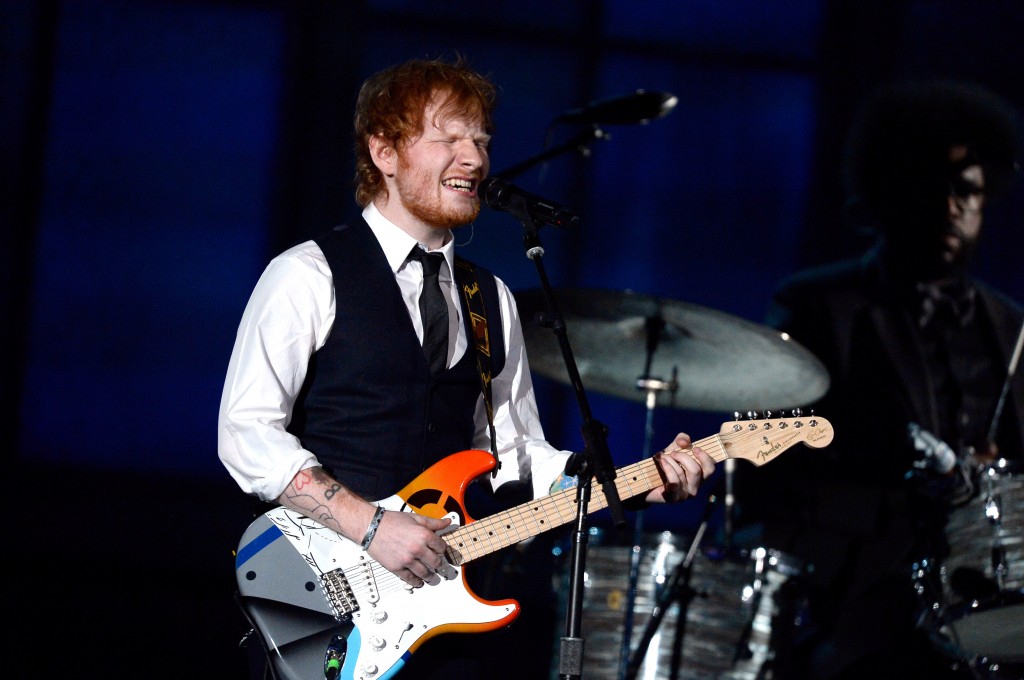 LOS ANGELES, CA - FEBRUARY 08: Musician Ed Sheeran performs "Thinking Out Loud" onstage during The 57th Annual GRAMMY Awards at the at the STAPLES Center on February 8, 2015 in Los Angeles, California.   Kevork Djansezian/Getty Images/AFP