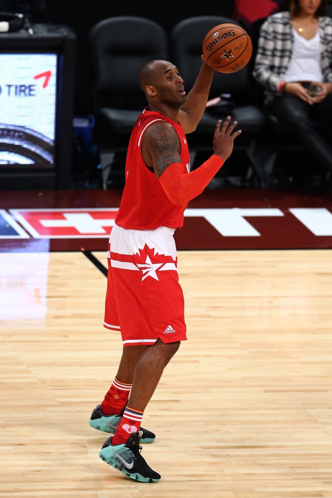 TORONTO, ON - FEBRUARY 14: Kobe Bryant #24 of the Los Angeles Lakers and the Western Conference handles the ball in the first half against the Eastern Conference during the NBA All-Star Game 2016 at the Air Canada Centre on February 14, 2016 in Toronto, Ontario. NOTE TO USER: User expressly acknowledges and agrees that, by downloading and/or using this Photograph, user is consenting to the terms and conditions of the Getty Images License Agreement.   Vaughn Ridley/Getty Images/AFP