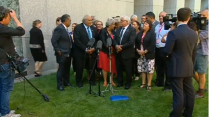 Australian aboriginal leaders in a news conference outside the Australian parliament. (Photo courtesy: Reuters/Photo grabbed from Reuters video)