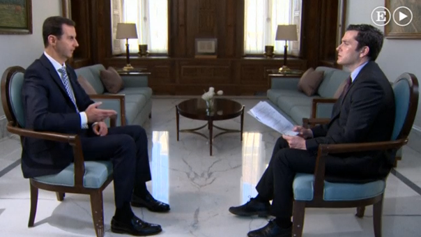 Syrian President Bashar al-Assad says he is ready for a ceasefire providing "terrorists" do not use a lull in fighting to their advantage, adding that refugees can return to their country with no fear of reprisal. (Photo grabbed from Reuters video)