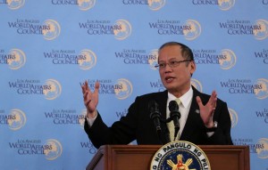 (LOS ANGELES) President Benigno S. Aquino III delivers his speech with the Los Angeles World Affairs Council at the Grand Ballroom of the Intercontinental Hotel during his working visit to Los Angeles, California, United States of America. (Photo by Benhur Arcayan/ by Joseph Vidal/ Malacañang Photo Bureau)