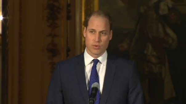 Prince William hosts a signing ceremony with the global transportation industry at Buckingham Palace to clamp down on illegal wildlife trafficking. (Photo grabbed from Reuters video)