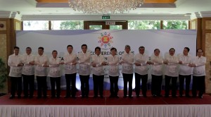 Delegates of the 4th Meeting of the ASEAN Ministers Responsible for Information plus dialogue partners South Korea, Japan and China (AMRI+3) pose for a photo before the start of their plenary session. The AMRI+3 meeting followed after the 13th ASEAN Ministers Responsible for Information Conference at the Mactan Ballroom of Shangrila’s Mactan Resort and Spa in Lapu-Lapu City. (Left to right) Representing their country for the 4th AMRI+3 group photo are Ye Htut (Union Minister, Ministry of Information-Myanmar), Ibrahim Abdul Rahman (Director General, Department of Information-Malaysia), Dr. Charoon Chaisorn (Deputy Director-General, The Government Public Relations Department-Thailand), Nguyen Thanh Hung (Vice Minister of Information and Communications-Viet Nam), Guo Weimin (Vice Minister, State Council Information Office-People’s Republic Of China), Kyoshi Mori (Director-General For International Affairs Global Ict Strategy Bureau, Ministry Of Internal Affairs And Communications-Japan) Herminio B. Coloma, Jr. (Secretary, Presidential Communications Operations Office-Philippines), Kwan-Joo Chung (First Vice Minister, Ministry of Culture, Sports and Tourism-South Korea), Dr. Yaacob Ibrahim (Minister of Communications and Information-Singapore), Dato Hamdan Abu Bakar (Deputy Minister, Brunei Darussalam), Dr. Khieu Kanhartih (Minister of Information-Cambodia), Djoko Agung Harijadi (Director-General of Information and Public Communication-Indonesia), Thonglor Duangsavanh (Minister of Information, Culture and Tourism-Lao PDR), and Le Luong Minh as the ASEAN Secretary General. (Rey S. Baniquet / News and Information Bureau)
