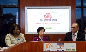 Margaret Chan (C), World Health Organization (WHO) Director General, Carissa Etienne (L), Pan American Health Organization (PAHO) Director and Brazilian Health Minister Marcelo Castro during meeting at the National Center for Risk and Disaster Management in Brasilia, on February 23, 2016. Chan voiced confidence Tuesday that Brazil will be able to host the Rio Olympic Games safely, despite concern over the Zika virus. AFP PHOTO/EVARISTO SA / AFP PHOTO / EVARISTO SA
