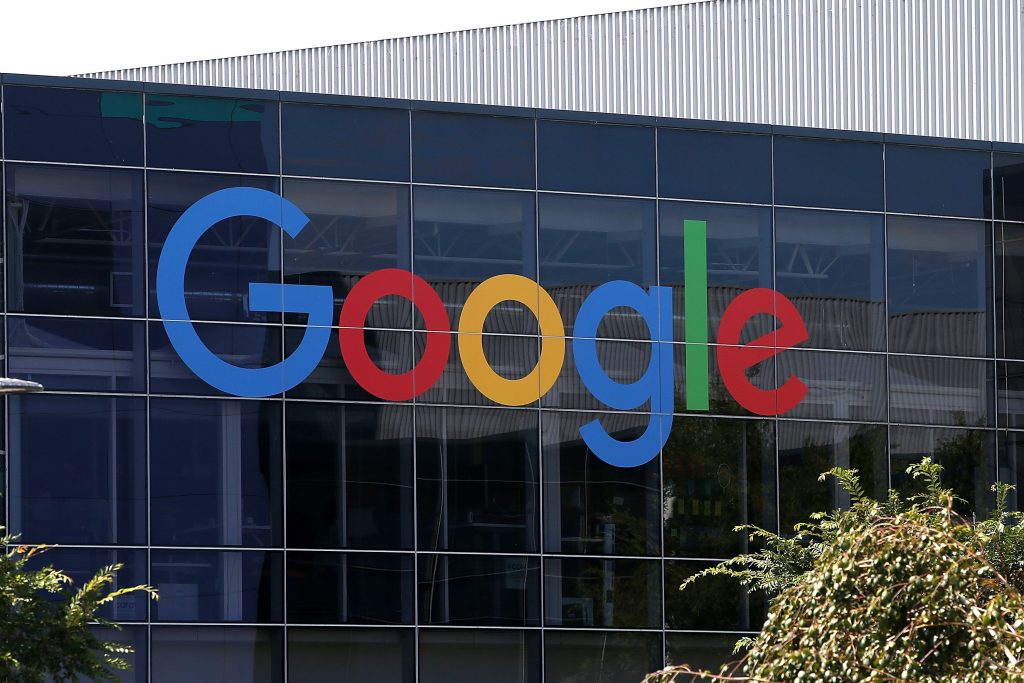 MOUNTAIN VIEW, CA - SEPTEMBER 02: The new Google logo is displayed at the Google headquarters on September 2, 2015 in Mountain View, California. Google has made the most dramatic change to their logo since 1999 and have replaced their signature serif font with a new typeface called Product Sans.   Justin Sullivan/Getty Images/AFP