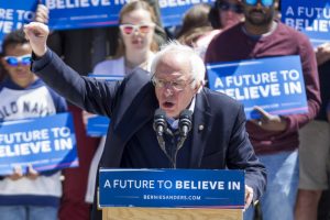 PROVIDENCE, RI - APRIL 24: Democratic presidential candidate, U.S. Sen. Bernie Sanders (D-VT) speaks during a rally at Roger Williams Park on April 24, 2016 in Providence, Rhode Island. The Rhode Island primary is April 26. Scott Eisen/Getty Images/AFP