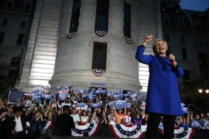 PHILADELPHIA, PA - APRIL 25: Democratic presidential candidate former Secretary of State Hillary Clinton speaks during a Get Out the Vote rally at Philadelphia City Hall on April 25, 2016 in Philadelphia, Pennsylvania. Hillary Clinton is campaigning in Deleware and Pennsylvania ahead of Tuesday's presidential primaries. Justin Sullivan/Getty Images/AFP