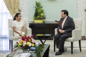 Presidential candidate Senator Grace Poe makes courtesy call to Iglesia Ni Cristo Executive Minister Brother Eduardo V. Manalo at the INC's Central Office in Quezon City on Monday, April 25. Poe met with Brother Eduardo, along with her running mate Senator Francis "Chiz" Escudero. (Eagle News Service)