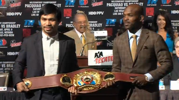 Manny Pacquiao and Tim Bradley set to go for a third and deciding bout between the two welterweight champions.(photo grabbed from Reuters video) 