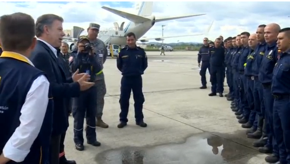 Colombian President Juan Manuel Santos sends dozens of search and rescue workers to nearby Ecuador after an earthquake that left over 240 dead and could be felt across the border.(photo grabbed from Reuters video) 