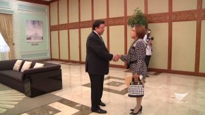 Former Justice Secretary Leila De Lima during her courtesy call to INC Executive Minister Brother Eduardo V. Manalo on Wednesday, April 27, 2016. (Screenshot from video. Eagle News Service)