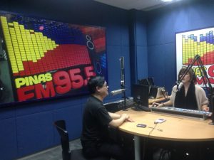 International Film Festival Manhattan co-founder Luis Pedron is interviewed at EBC's Pinas FM 95.5 during his Manila visit. (Photo by MJ Racadio)