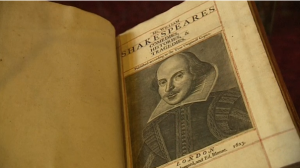 Four hundred-year-old first edition of Shakespeare's plays found on the Isle of Bute, near Scotland.(photo grabbed from Reuters video) 