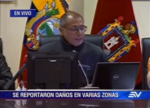 EcuadeVice President Jorge Glas reports on TV about the deaths and damage caused by the 7.8 magnitude quake that struck Ecuador (Photo grabbed from Reuters video)