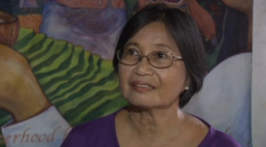 Women's rights group "Gabriela" vice chairperson, Gert Ranjo-Libang, says presidential candidate anad Davao City mayor Rodrigo Duterte has to make a public apology regarding his remarks and joke about the rape of a slain Australian missionary in 1989.  (Courtesy Reuters/Photo grabbed from Reuters video)