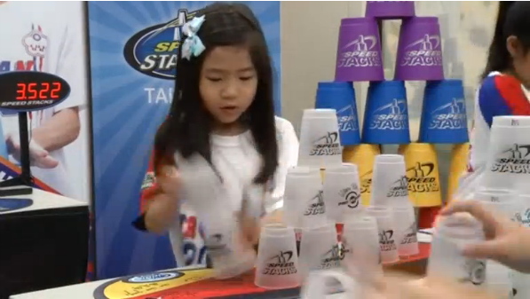 Taiwanese children show off stacking skills after winning eleven gold medals at the recent world championship in Germany.(photo grabbed from Reuters video)