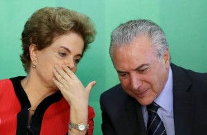 Brazil's President Dilma Rousseff  talks to Vice President Michel Temer at the Planalto Palace in Brasilia, Brazil, in this March 2, 2016 file photo. (Reuters/Adriano Machado)