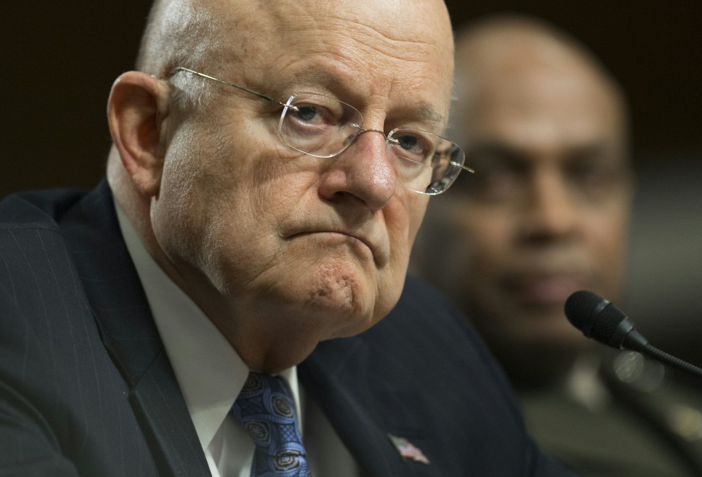 James Clapper (L), director of National Intelligence, and Marine Corps Lt. Gen. Vincent Stewart, director of the Defense Intelligence Agency, testify during a Senate Armed Services Committee hearing on Capitol Hill in Washington, DC, February 9, 2016. The global threat posed by the Islamic State group is still rising but US-based homegrown extremists pose the biggest danger to the homeland, Washington's top spy said February 9. In a report prepared for US lawmakers before he was due to address a Senate panel, Director of National Intelligence James Clapper said US-based extremists pose "the most significant Sunni terrorist threat." / AFP PHOTO / Saul LOEB