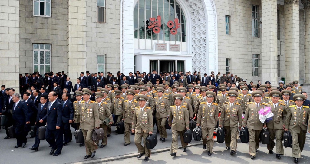 This picture taken and released by North Korea's official Korean Central News Agency (KCNA) on May 3, 2016 shows participants for the Seventh Congress of the Workers' Party of Korea (WPK) arriving in Pyongyang. After four years of top-level reshuffles, purges and executions, Kim Jong-Un will formally cement his unassailable status as North Korea's supreme leader at a landmark ruling party congress this week.  / AFP PHOTO / KCNA / KNS /  - South Korea OUT / REPUBLIC OF KOREA OUT   ---EDITORS NOTE--- RESTRICTED TO EDITORIAL USE - MANDATORY CREDIT "AFP PHOTO/KCNA VIA KNS" - NO MARKETING NO ADVERTISING CAMPAIGNS - DISTRIBUTED AS A SERVICE TO CLIENTS THIS PICTURE WAS MADE AVAILABLE BY A THIRD PARTY. AFP CAN NOT INDEPENDENTLY VERIFY THE AUTHENTICITY, LOCATION, DATE AND CONTENT OF THIS IMAGE. THIS PHOTO IS DISTRIBUTED EXACTLY AS RECEIVED BY AFP.  /