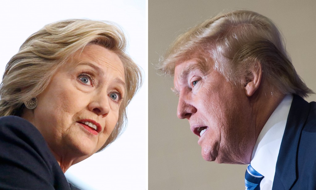 (FILES) This file photo taken on April 11, 2016 shows Democratic presidential candidate Hillary Clinton and Republican challenger Donald Trump. It's the paradox of the 2016 US presidential elections: Hillary Clinton and Donald Trump are virtually assured of facing off against each other in November, and yet both are widely unpopular. Two thirds (65 percent) of voters have unfavorable opinions of the Republican billionaire, and only a quarter (24 percent) think positively of him, according to a recent Wall Street Journal/NBC survey. / AFP PHOTO / dsk