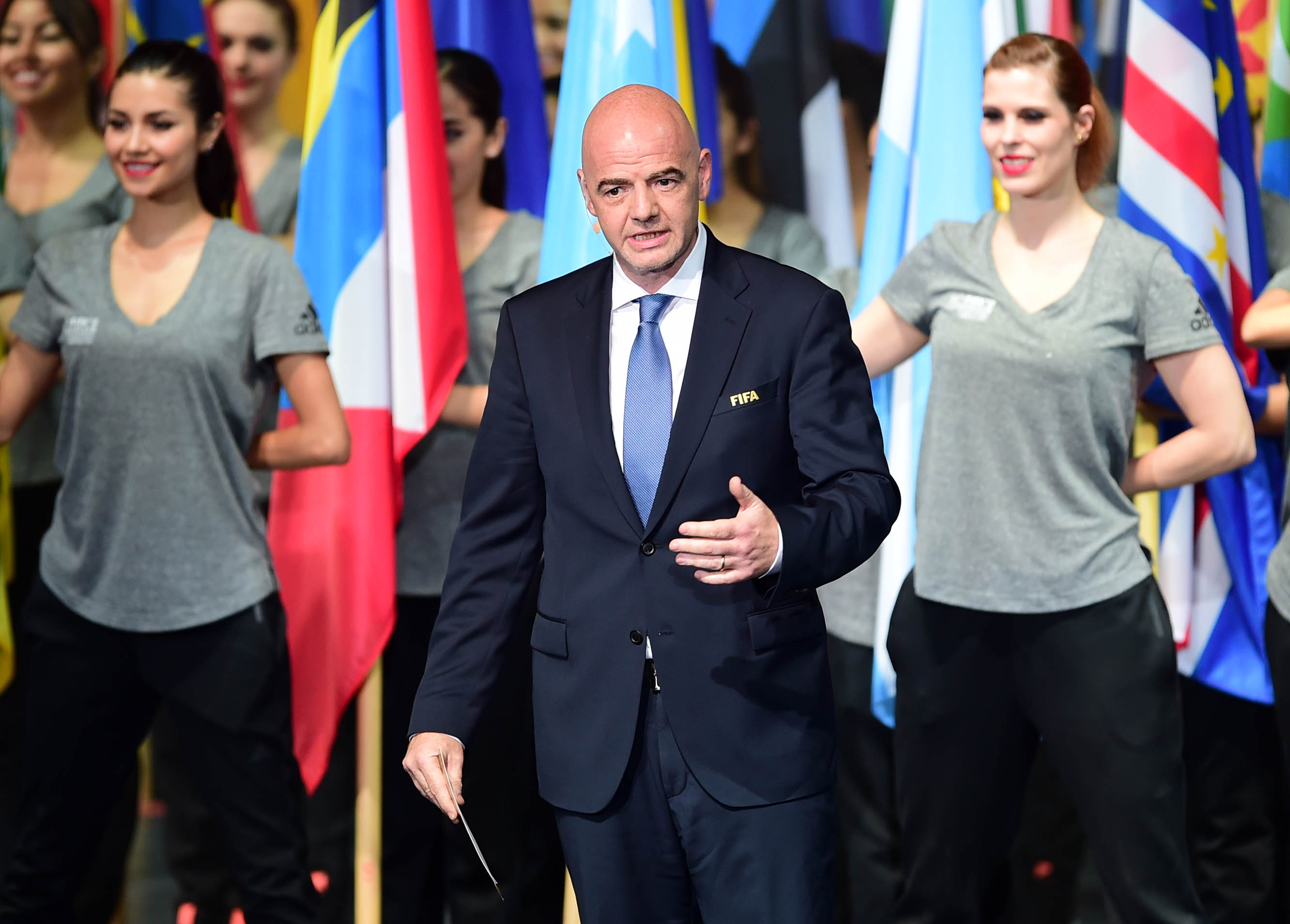 FIFA president, Italian Gianni Infantino, speaks during the opening ceremony of the 66th FIFA Congress be held from May 12 to 13 at the Auditorio Nacional in Mexico City on May 12, 2016.  / AFP PHOTO / ALFREDO ESTRELLA