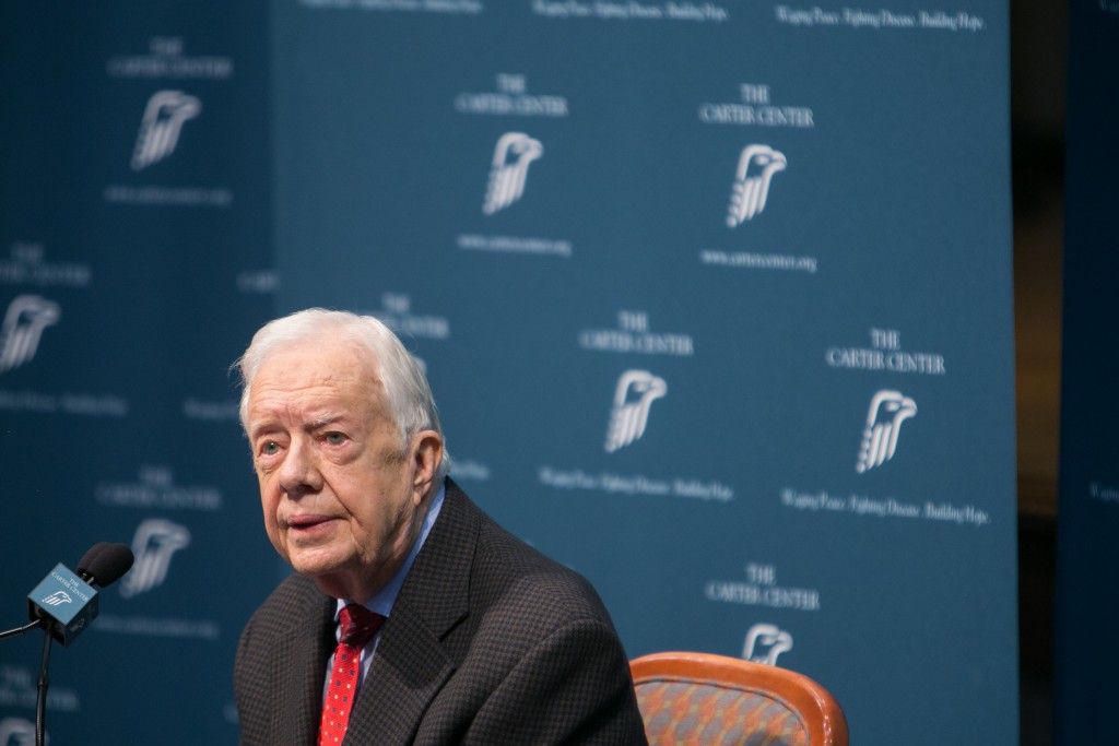 ATLANTA, GA - AUGUST 20: Former President Jimmy Carter discusses his cancer diagnosis during a press conference at the Carter Center on August 20, 2015 in Atlanta, Georgia. Carter confirmed that he has melanoma that has spread to his liver and brain and will start treatment today. Jessica McGowan/Getty Images/AFP