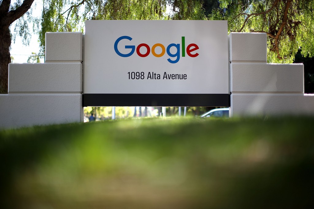 MOUNTAIN VIEW, CA - SEPTEMBER 02: The new Google logo is displayed on a sign outside of the Google headquarters on September 2, 2015 in Mountain View, California. Google has made the most dramatic change to their logo since 1999 and have replaced their signature serif font with a new typeface called Product Sans.   Justin Sullivan/Getty Images/AFP