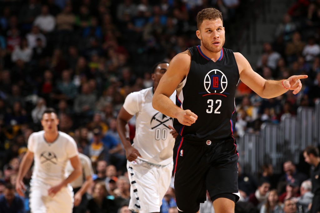 DENVER, CO - NOVEMBER 24: Blake Griffin #32 of the Los Angeles Clippers celebrates a shot against the Denver Nuggets at Pepsi Center on November 24, 2015 in Denver, Colorado. The Clippers defeated the Nuggets 111-94. NOTE TO USER: User expressly acknowledges and agrees that, by downloading and or using this photograph, User is consenting to the terms and conditions of the Getty Images License Agreement. Doug Pensinger/Getty Images/AFP