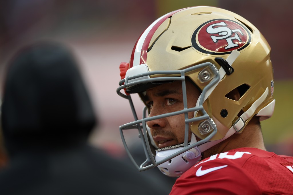 SANTA CLARA, CA - JANUARY 03: Jarryd Hayne #38 of the San Francisco 49ers looks on from the sidelines during their NFL game against the St. Louis Rams at Levi's Stadium on January 3, 2016 in Santa Clara, California.   Thearon W. Henderson/Getty Images/AFP