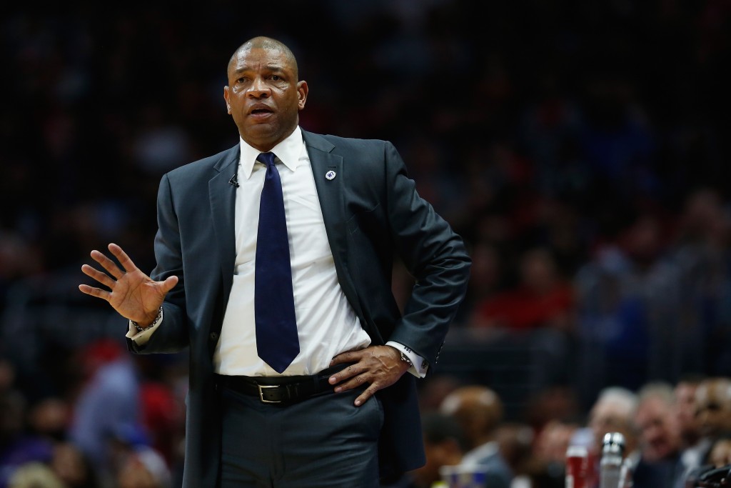 LOS ANGELES, CA - FEBRUARY 20: Head coach Doc Rivers of the Los Angeles Clippers motions during the first half of a game at Staples Center on February 20, 2016 in Los Angeles, California.. NOTE TO USER: User expressly acknowledges and agrees that, by downloading and or using this photograph, User is consenting to the terms and conditions of the Getty Images License Agreement. Sean M. Haffey/Getty Images/AFP